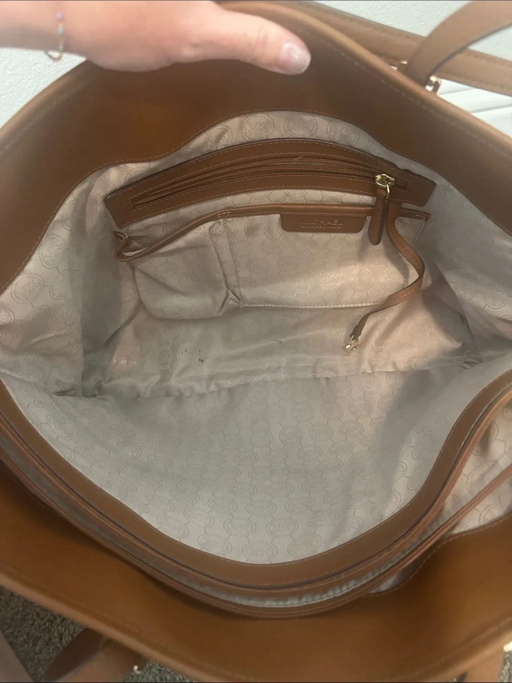 Michael Kors Brown Leather Tote with Gold Tone Logo Charm